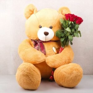 3 Feet Teddy Bear with Fresh Red Roses – The Perfect Gift of Love