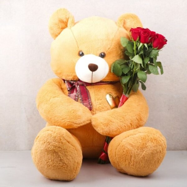 3 Feet Teddy Bear with Fresh Red Roses – The Perfect Gift of Love