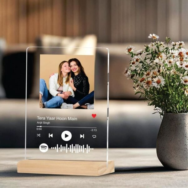 Personalized Tabletop Rectangular Photo Frame With Wooden Stand - Image 2
